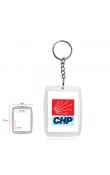 CHP logolu şeffaf akrilik 5,3x4 cm zincirli dikdörtgen promosyon anahtarlık